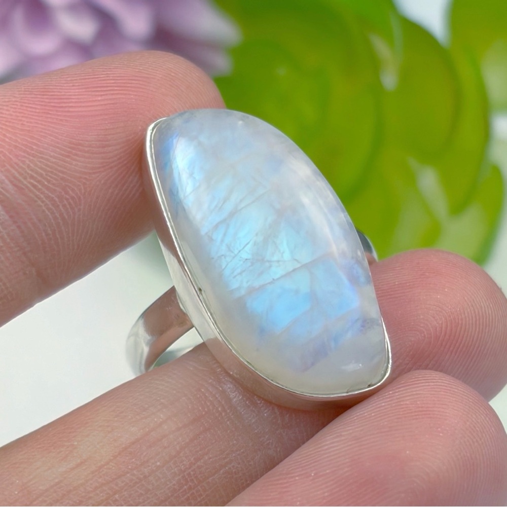 Pure Sterling Silver 925 Rainbow Moonstone Ring Size 9 1/2 Wavy Boho Southwest - Picture 4 of 9